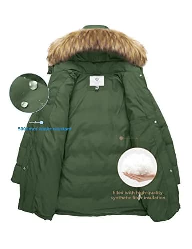 WenVen Women's Winter Thicken Long Puffer Coat with Hood, Army Green, L | Waterproof & Slim Fit thumbnail 5