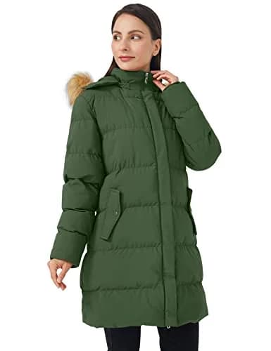 WenVen Women's Winter Thicken Long Puffer Coat with Hood, Army Green, L | Waterproof & Slim Fit thumbnail 2
