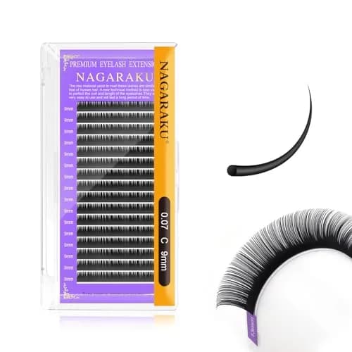 NAGARAKU Classic Individual Lash Extensions 0.07 C 9mm For Volume Fans | Handmade Faux Mink Lashes thumbnail 1