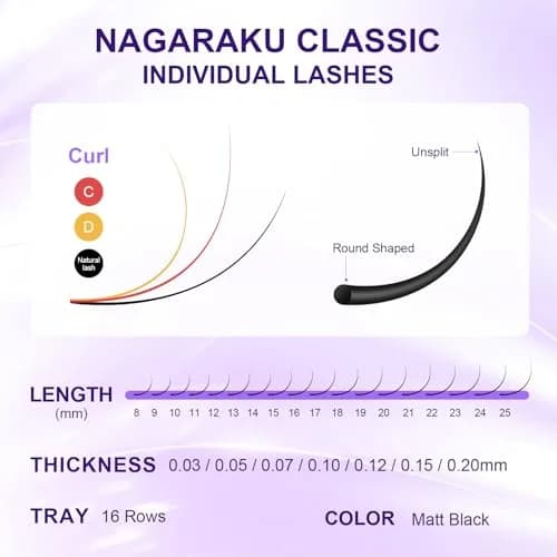 NAGARAKU Classic Individual Lash Extensions 0.07 C 9mm For Volume Fans | Handmade Faux Mink Lashes thumbnail 9