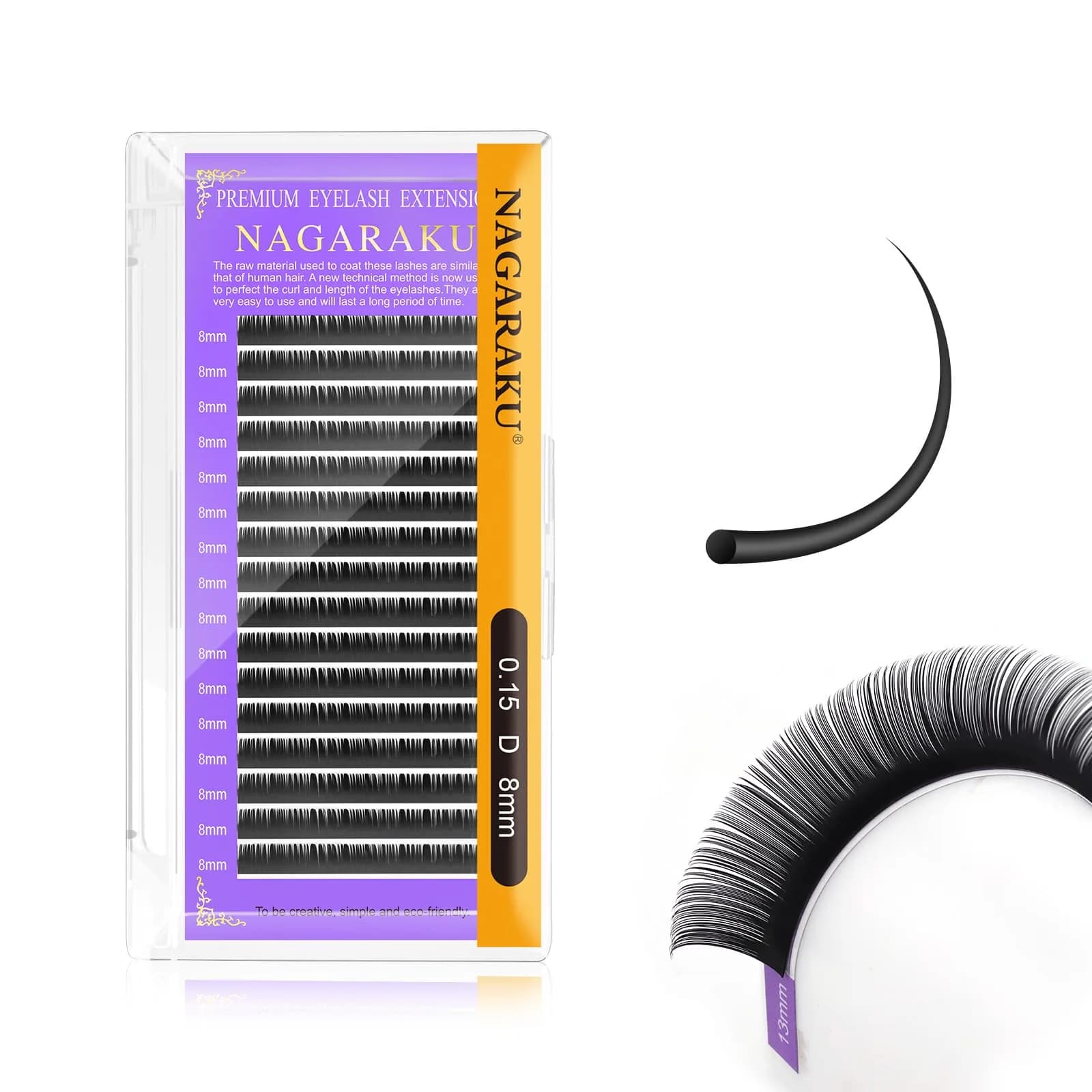 NAGARAKU Classic Individual Lash Extensions 0.07 C 9mm For Volume Fans | Handmade Faux Mink Lashes — 0.15-D (Purple Card) / 8mm