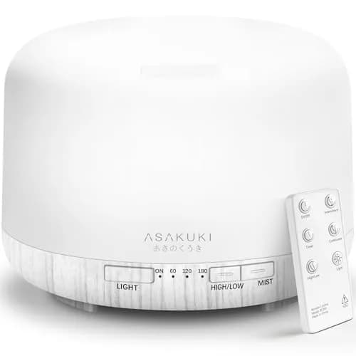 ASAKUKI Essential Oil Diffuser for Home, 500ML Aromatherapy Humidifier with Remote Control & 7 Color LED Lights | 156g (5.5oz) White thumbnail 1