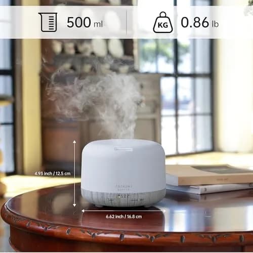 ASAKUKI Essential Oil Diffuser for Home, 500ML Aromatherapy Humidifier with Remote Control & 7 Color LED Lights | 156g (5.5oz) White thumbnail 7