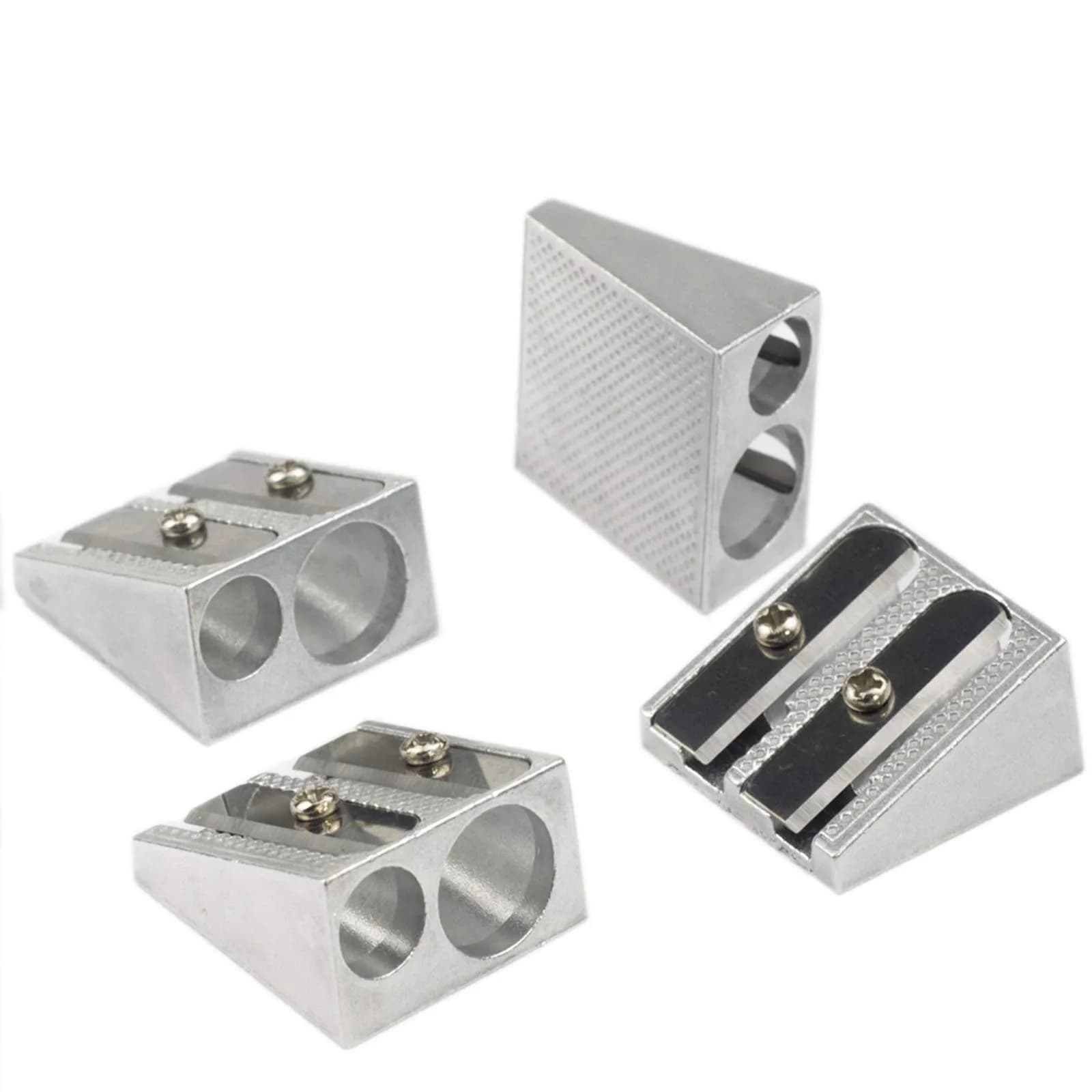 WEKOIL Metal Pencil Sharpeners, Pack of 4, Silver | Dual Hole for Graphite & Colored Pencils — Silver