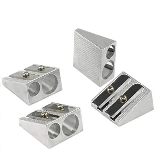 WEKOIL Metal Pencil Sharpeners, Pack of 4, Silver | Dual Hole for Graphite & Colored Pencils thumbnail 1