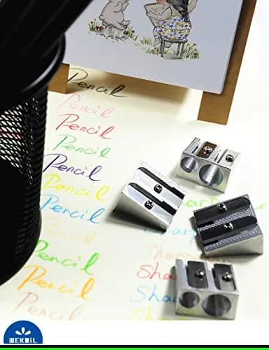WEKOIL Metal Pencil Sharpeners, Pack of 4, Silver | Dual Hole for Graphite & Colored Pencils thumbnail 6