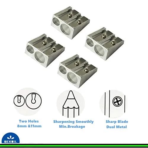 WEKOIL Metal Pencil Sharpeners, Pack of 4, Silver | Dual Hole for Graphite & Colored Pencils thumbnail 3