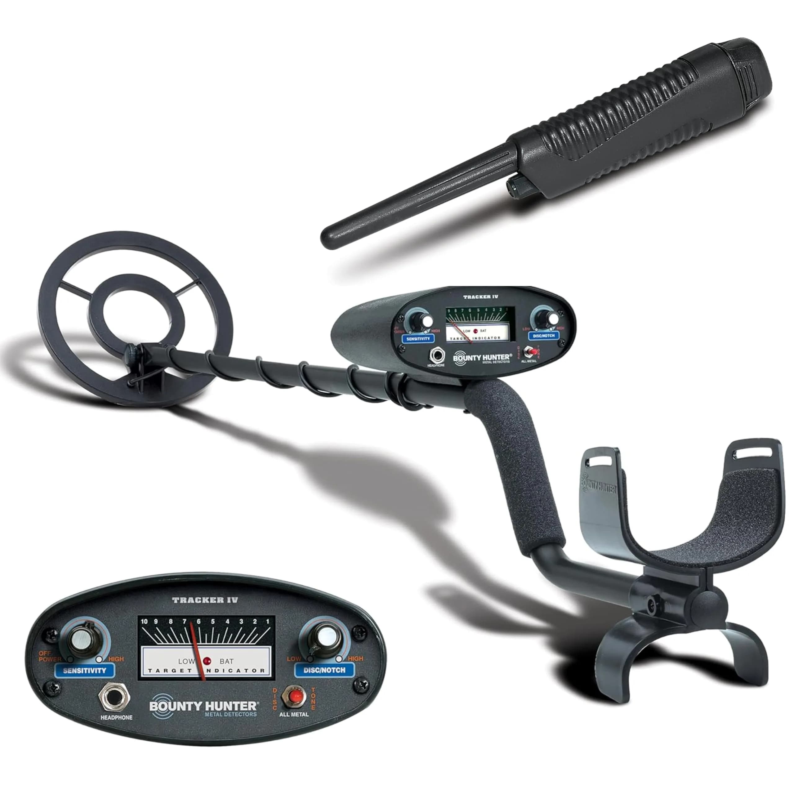Bounty Hunter Tracker IV Metal Detector with Pinpointer, 8" Waterproof Coil, 3 Modes | 2.8 lb Lightweight for Adults & Kids