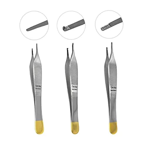 Cynamed Adson Plastic Surgery Forceps 4.75" Straight Fine Point Gold Handle | Tungsten Carbide Inserts (9X9 Teeth) thumbnail 4