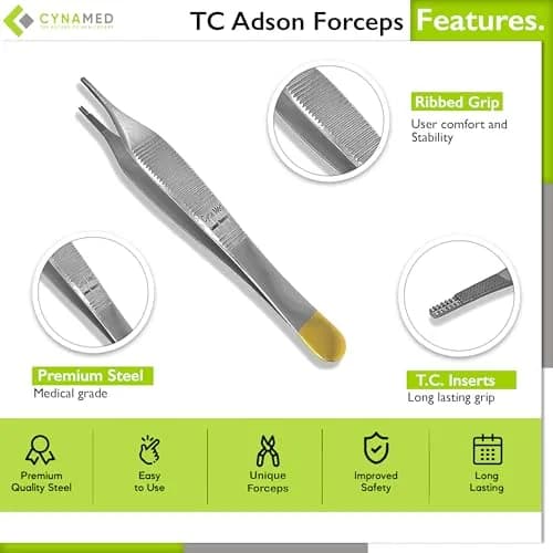 Cynamed Adson Plastic Surgery Forceps 4.75" Straight Fine Point Gold Handle | Tungsten Carbide Inserts (9X9 Teeth) thumbnail 2