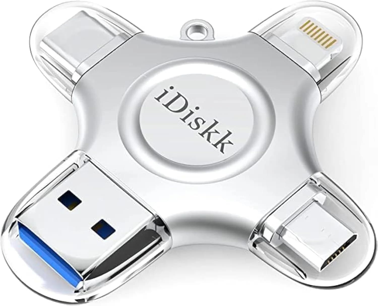 iDiskk 128GB MFi Certified iPhone Flash Drive 128GB (4.25 in x 2.25 in x 0.33 in) | Universal 4-in-1 Photo Stick for iPhone, iPad, Android, Mac — 128GB