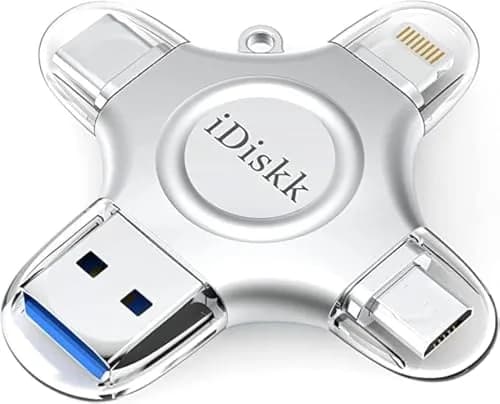 iDiskk 128GB MFi Certified iPhone Flash Drive 128GB (4.25 in x 2.25 in x 0.33 in) | Universal 4-in-1 Photo Stick for iPhone, iPad, Android, Mac thumbnail 1
