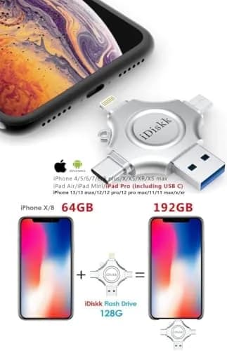 iDiskk 128GB MFi Certified iPhone Flash Drive 128GB (4.25 in x 2.25 in x 0.33 in) | Universal 4-in-1 Photo Stick for iPhone, iPad, Android, Mac thumbnail 2