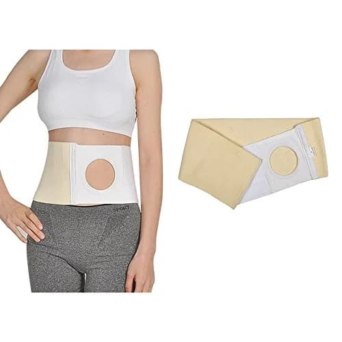 Mybow Ostomy Hernia Belt Wrap - 6.3cm (2.5") Opening, Medium, Light Beige | Breathable Cotton Support for Stoma Bag Security thumbnail 4