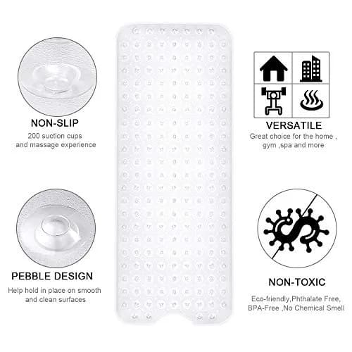 YINENN Bath and Shower Safety Mats 40x16 inch | Non Slip with Suction Cups, Extra Large, Machine Washable, Drain Holes, Clear thumbnail 6