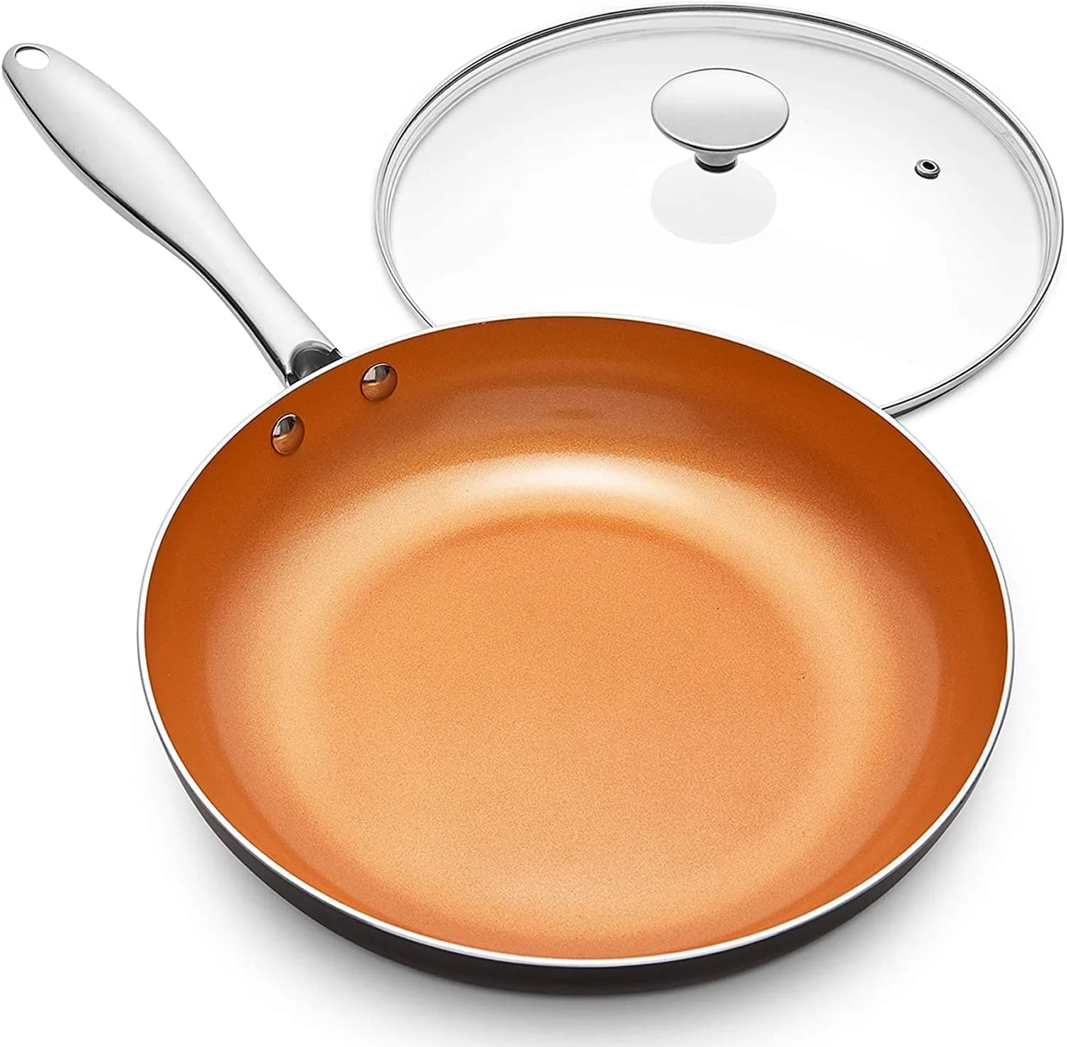 MICHELANGELO 10 Inch Copper Nonstick Frying Pan with Lid | Scratch-Resistant Ceramic Coating, Oven & Dishwasher Safe — Orange / 8inch