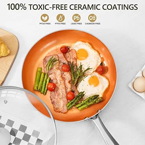 MICHELANGELO 8 Inch Nonstick Frying Pan with Lid | Copper Ceramic Titanium Coating, German Standard Quality thumbnail 3