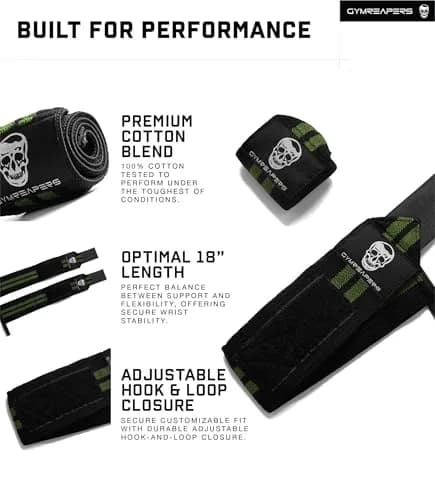 Gymreapers Competition Grade 18" Wrist Wraps | Military Green, Professional Quality Wrist Support with Heavy Duty Thumb Loop thumbnail 6