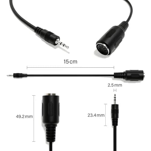 ExcelValley Female DIN MIDI Adapter Breakout Conversion Cable 15cm (0.49ft) | 5-Pin MIDI to 3.5mm TRS thumbnail 2