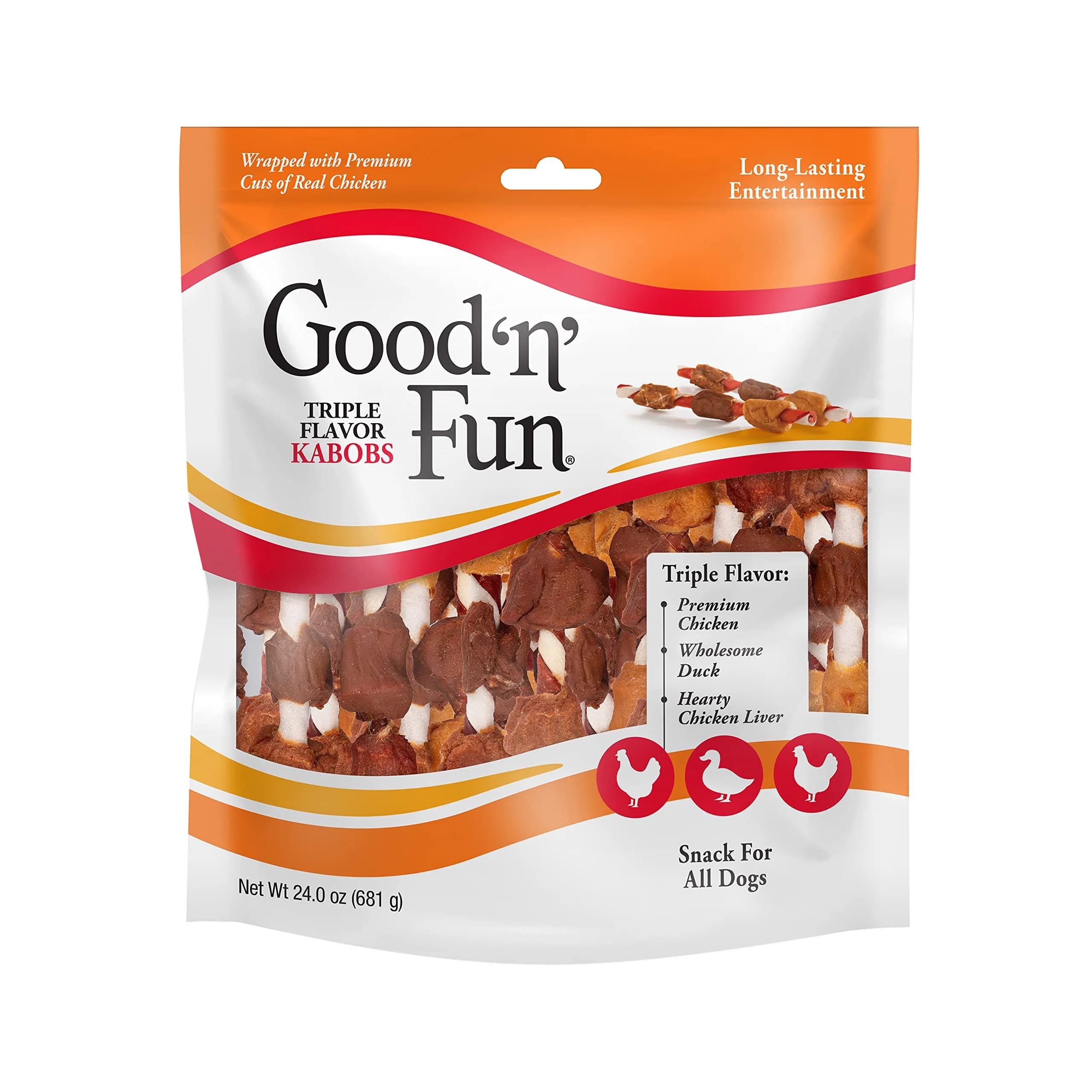 GOOD 'N' FUN Triple Flavor Kabobs Long-Lasting Dog Treat 680g (24 oz) | Protein-Rich Chew for All Dog Sizes - main product image