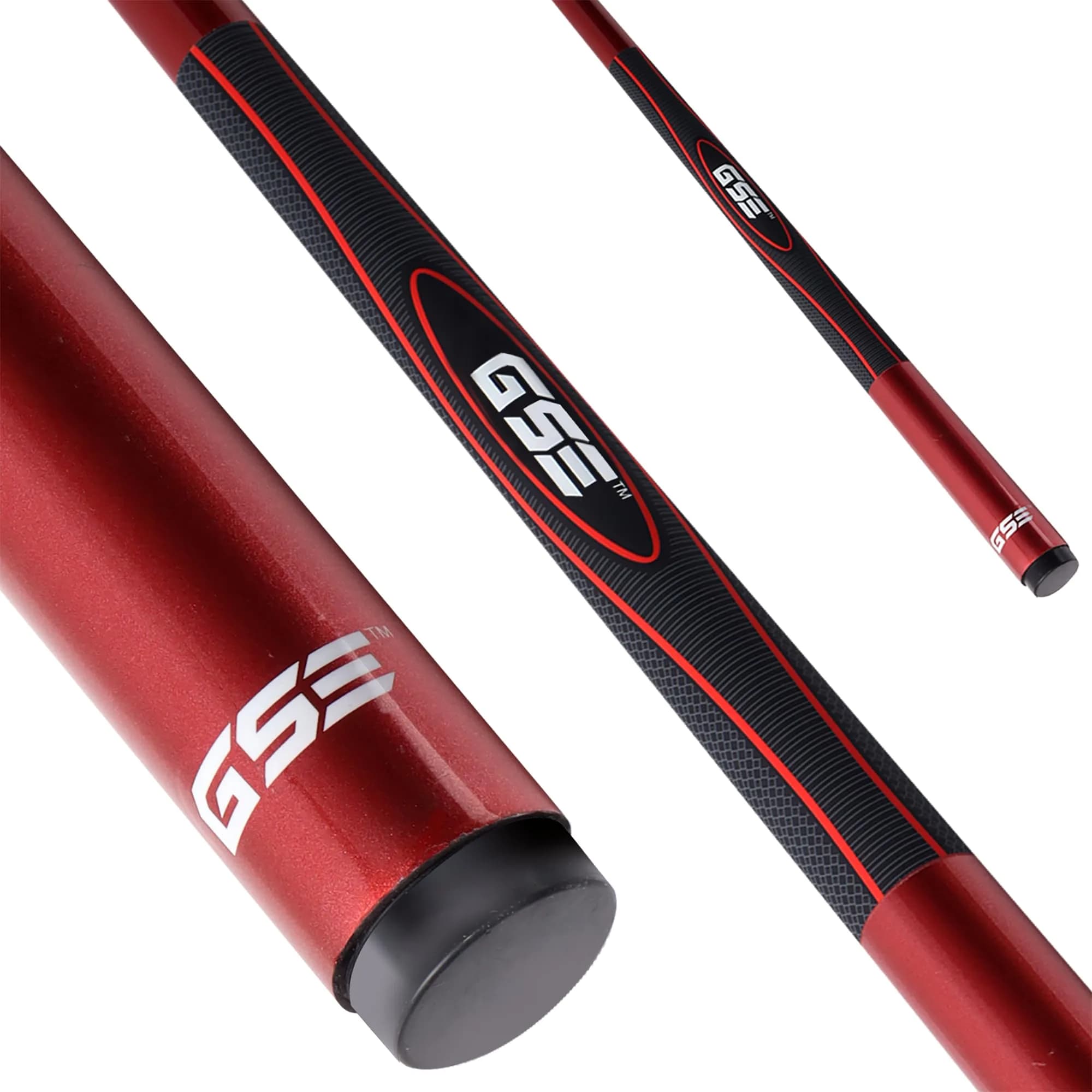 GSE Games & Sports Expert Blue 20oz 58" 2-Piece Fiberglass Graphite Composite Pool Cue Stick | Warp-Resistant Construction — Red