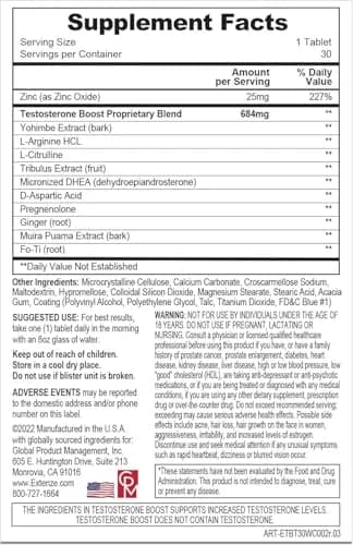 ExtenZe Testosterone Boost Tablets 30 Count | Supports Energy & Vitality thumbnail 3