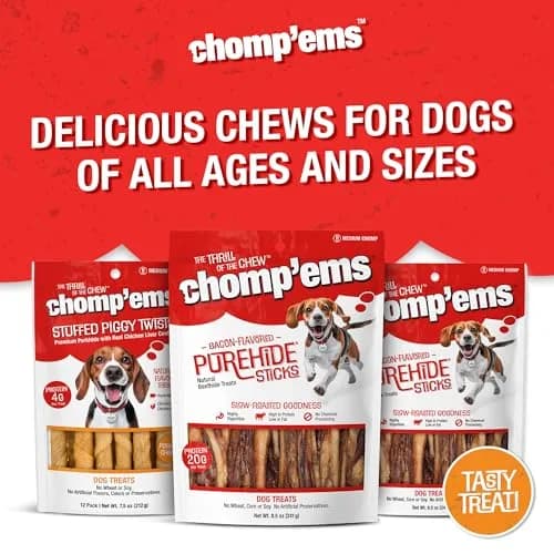 CHOMP 'EMS Purehide Bacon Flavored Sticks 8.5 oz | Long-Lasting, Protein-Rich Dog Chews thumbnail 8