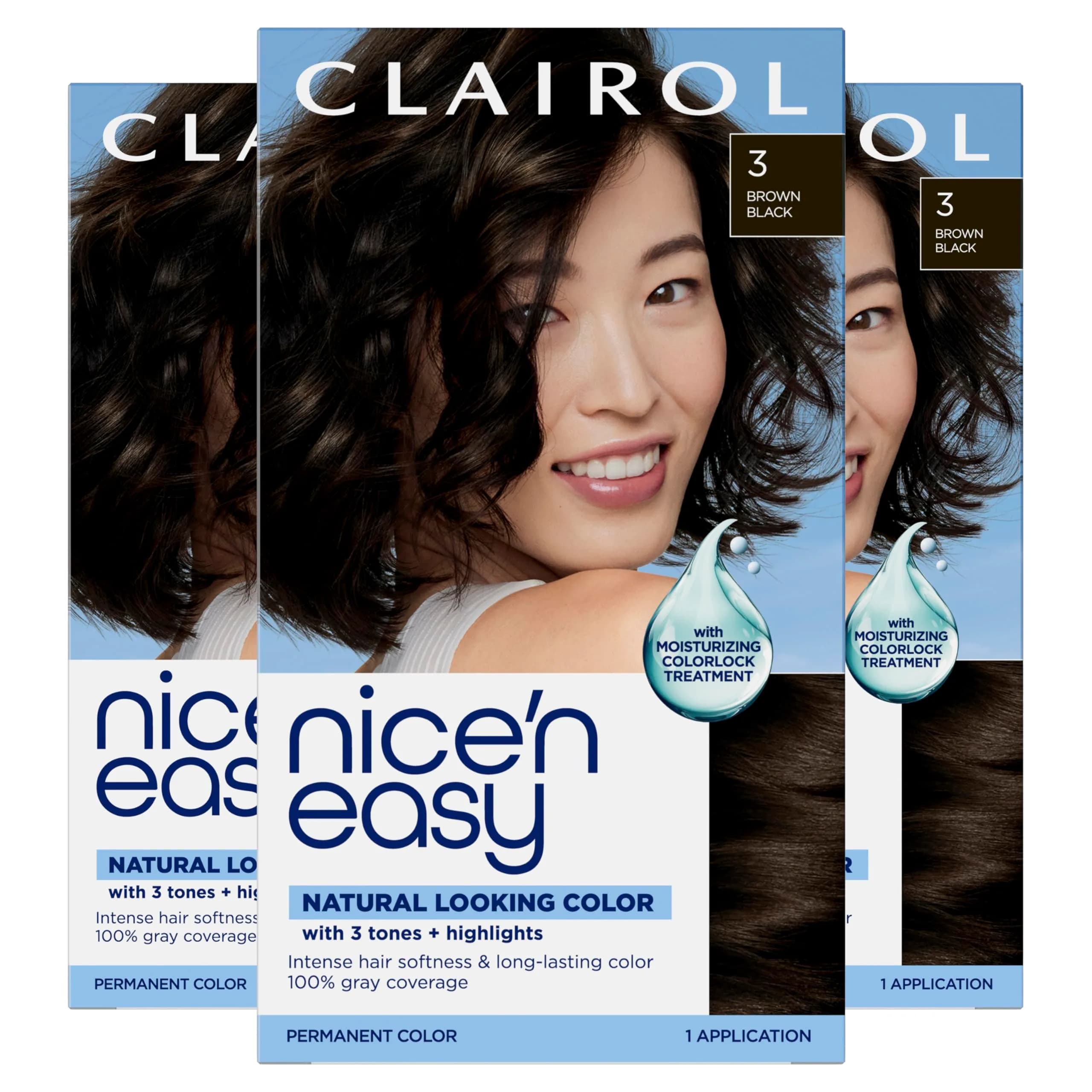 Clairol Nice'n Easy Permanent Hair Dye 3 Brown Black - Pack of 3
