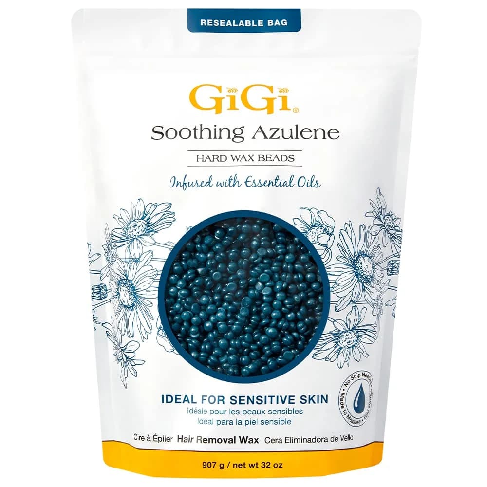 GIGI Azulene Hard Wax Beads for Sensitive Skin, 907g (32 oz) | Gentle Face & Body Hair Removal
