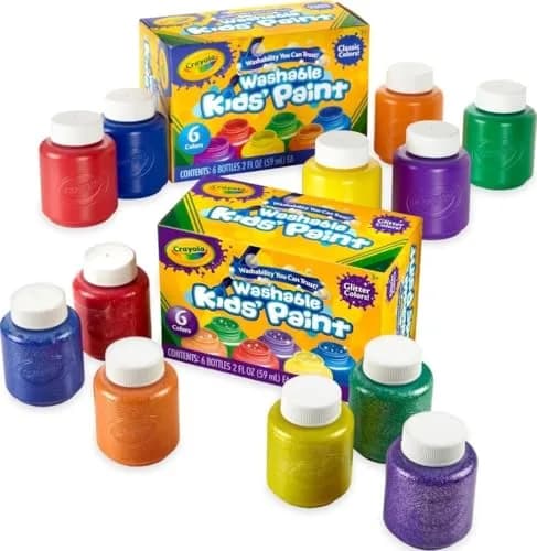 Crayola Washable Kids Paint Set (12 x 2oz Bottles) | Classic & Glitter Colors thumbnail 1