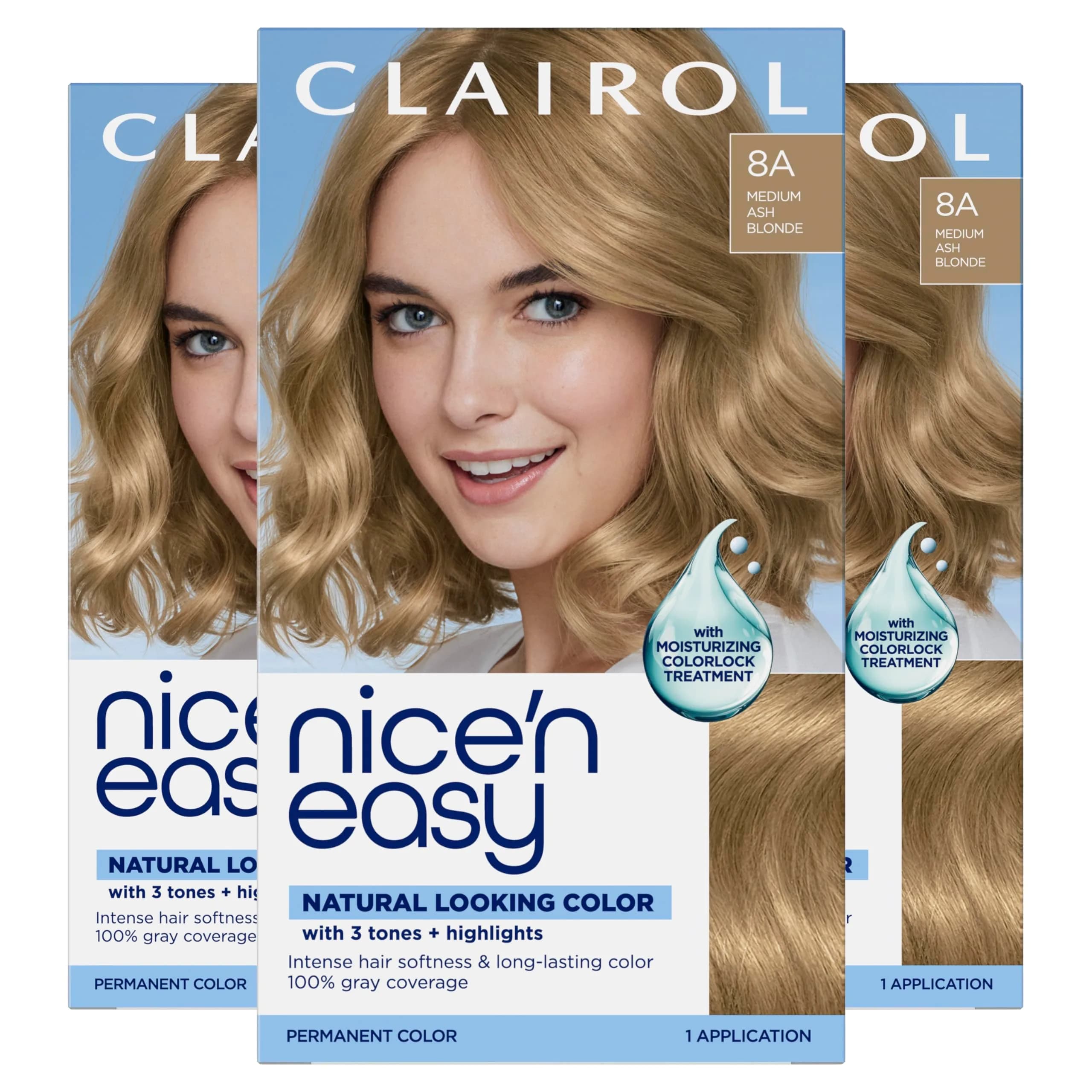 Clairol Nice'n Easy Permanent Hair Dye 8A Medium Ash Blonde | 6.26 Fl Oz (Pack of 3)