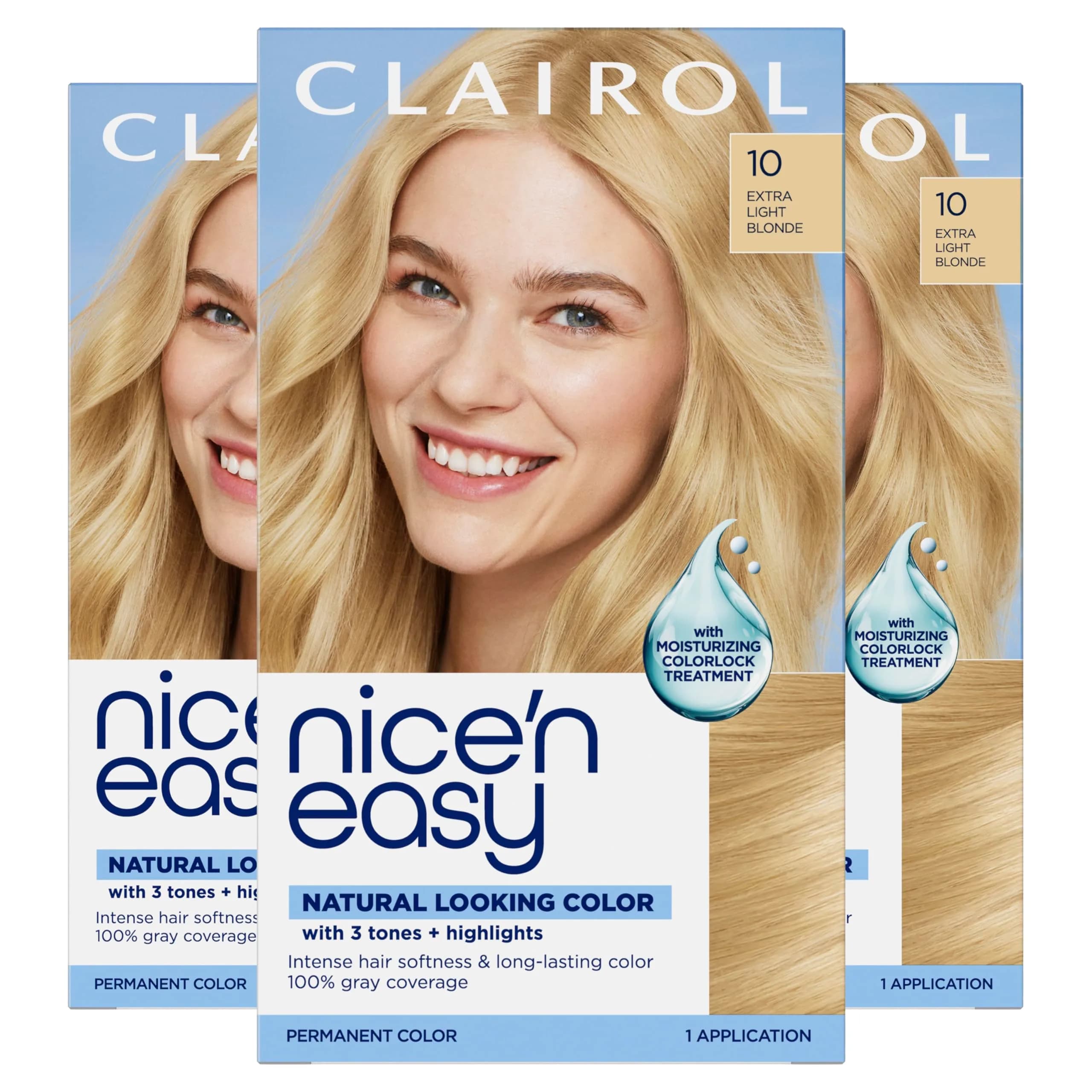Clairol Nice'n Easy Permanent Hair Dye 10 Extra Light Blonde | 6.26 Fl Oz (Pack of 3)