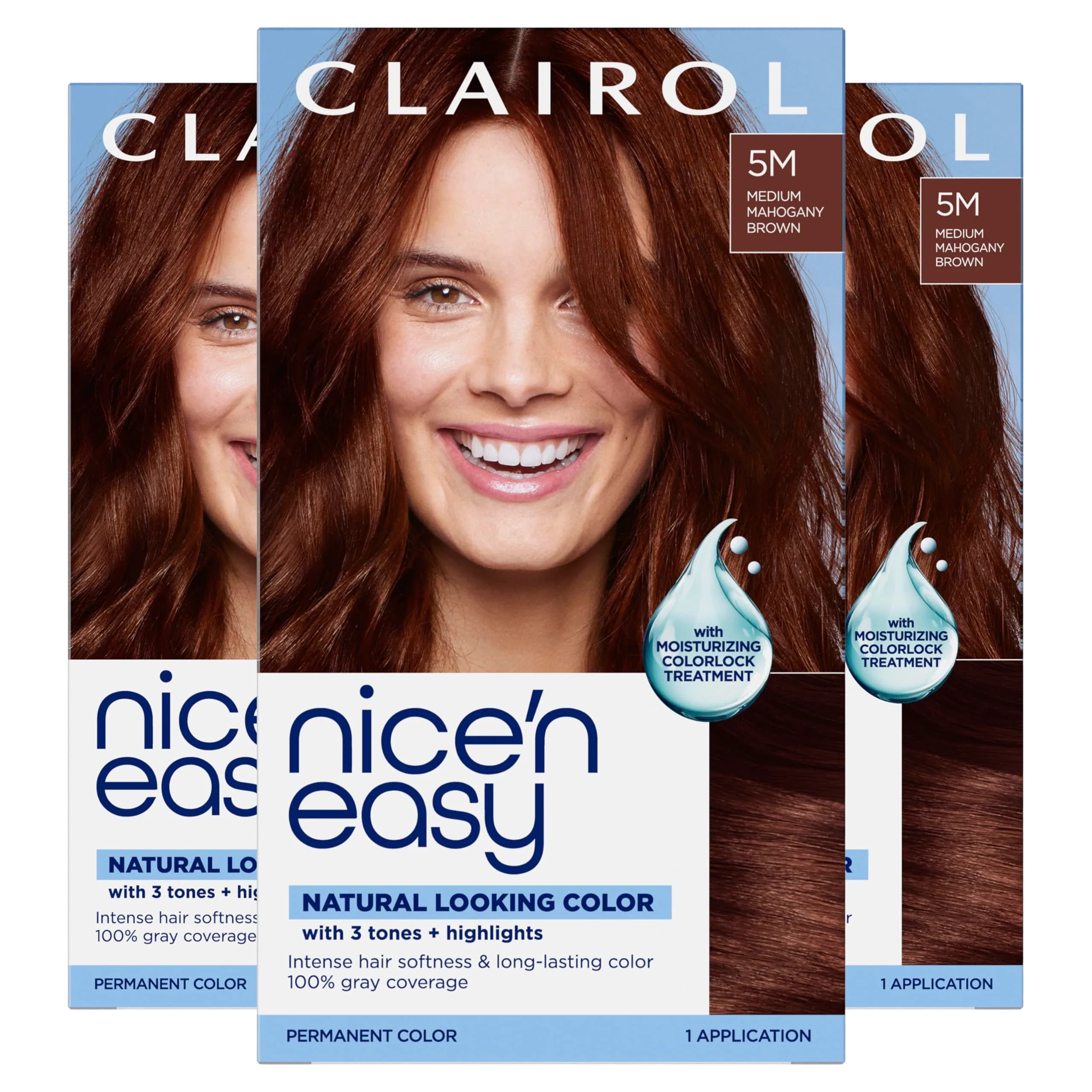 Clairol Nice'n Easy 5M Medium Mahogany Brown Permanent Hair Dye for Rich Colour - 3 Pack