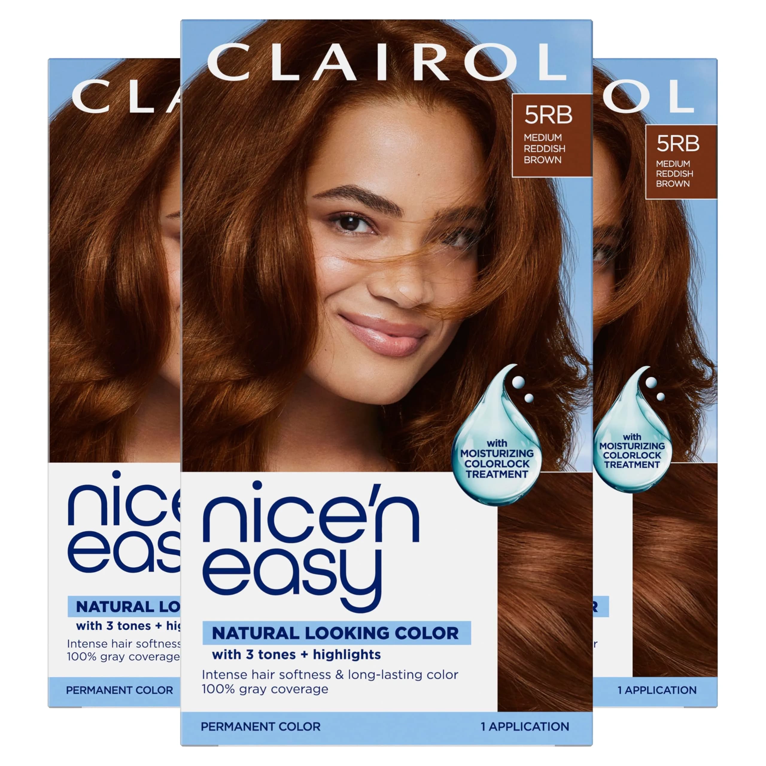 Clairol Nice'n Easy 5RB Medium Reddish Brown Permanent Hair Dye, 6.26 Fl Oz (3 Pack)