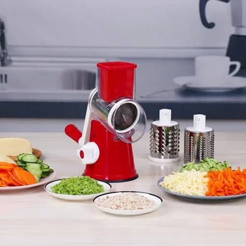 Ourokhome Rotary Cheese Grater Hand Crank | 3 Blades for Cheese & Vegetables, 304 Stainless Steel, Red thumbnail 9