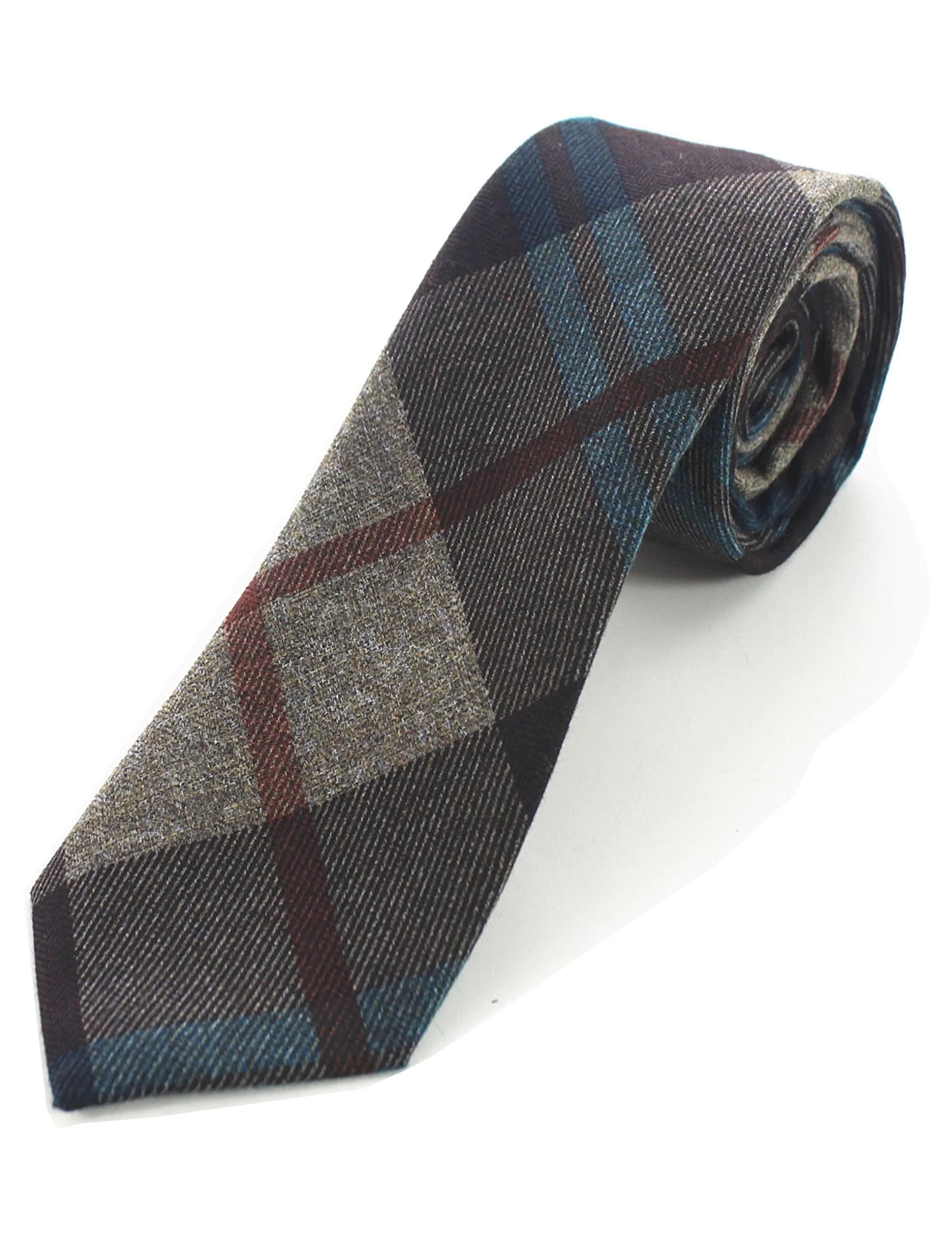 JEMYGINS 2.4" Mens Cotton Skinny Tie Plaid Striped Cashmere Wool Necktie (22) | Unique Design for Business & Party - main product image