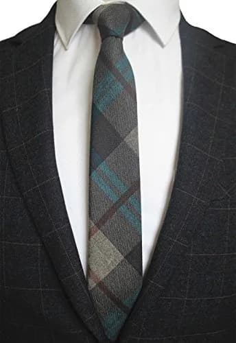 JEMYGINS 2.4" Mens Cotton Skinny Tie Plaid Striped Cashmere Wool Necktie (22) | Unique Design for Business & Party thumbnail 2