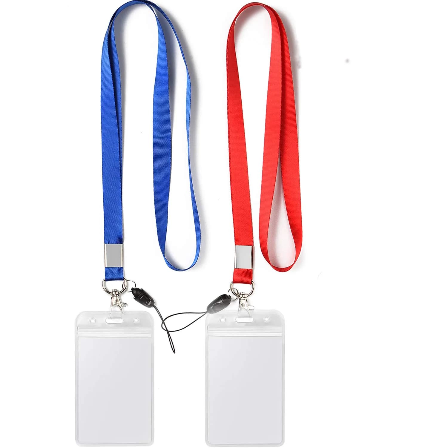 YOUOWO Retractable Badge Reel with Lanyard and Vertical ID Holder (2-Pack, Black) | Holds ID Cards, Keys, and More — Red&blue