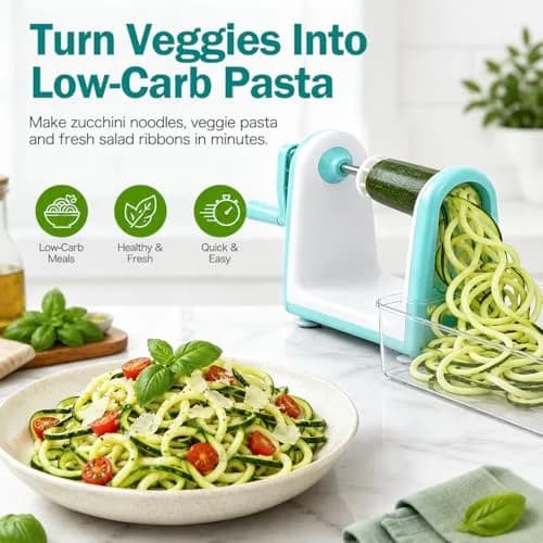 Ourokhome Zucchini Noodle Maker Spiralizer 5 Blades | Vegetable Slicer for Veggie Noodles & Curly Chips thumbnail 2