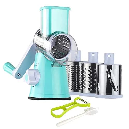 Ourokhome Rotary Cheese Grater Hand Crank | 3 Blades for Cheese & Vegetables, Blue thumbnail 1