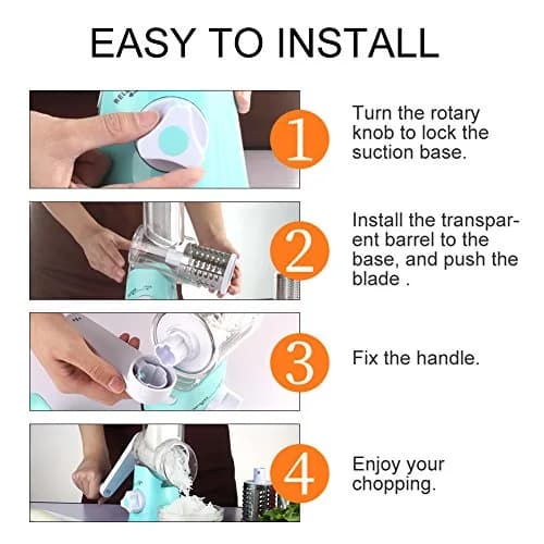 Ourokhome Rotary Cheese Grater Hand Crank | 3 Blades for Cheese & Vegetables, Blue thumbnail 6