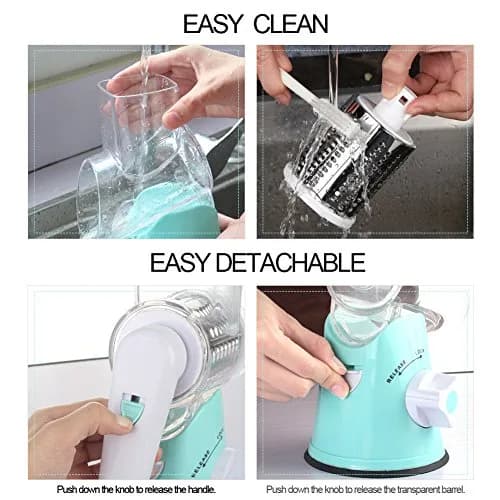 Ourokhome Rotary Cheese Grater Hand Crank | 3 Blades for Cheese & Vegetables, Blue thumbnail 7