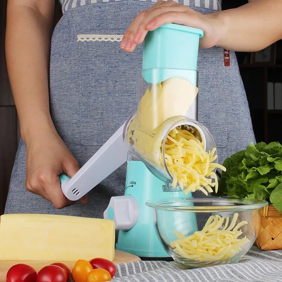 Ourokhome Rotary Cheese Grater Hand Crank | 3 Blades for Cheese & Vegetables, Blue thumbnail 9