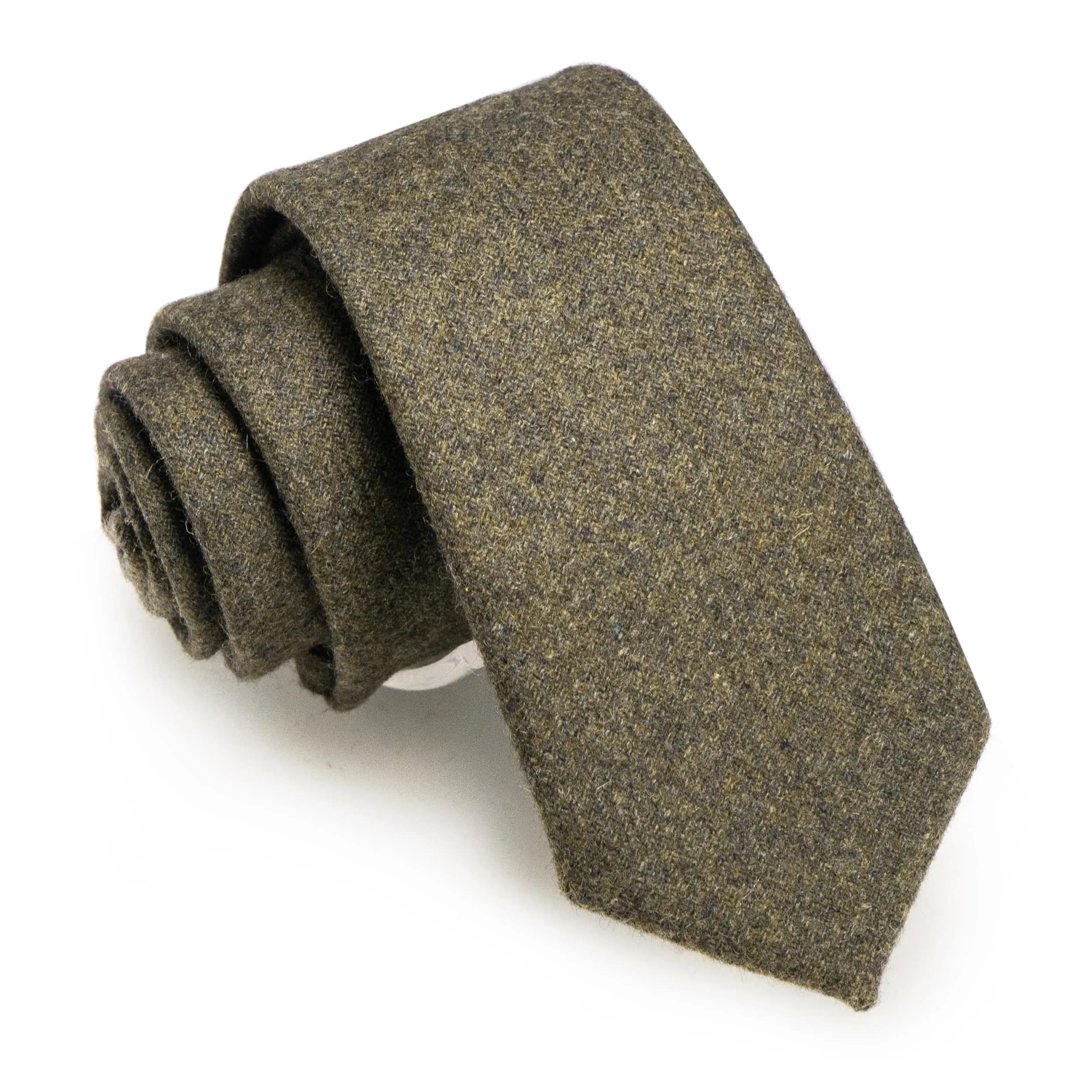 JEMYGINS 2.4" Skinny Tie 6cm (2.4") x 147cm (58") | Olive Green Cashmere Wool Blend Business Tie