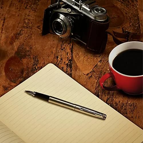 Parker Jotter Fountain Pen Black Stainless Steel Medium Nib Blue Ink | Iconic Design for Smooth Writing thumbnail 8