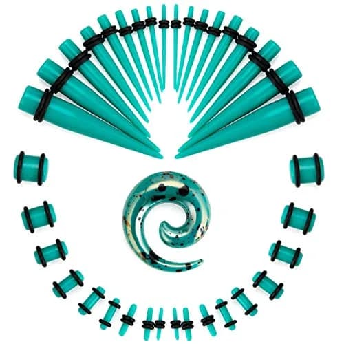 JDXN Acrylic Ear Stretching Kit 14G-00G | 52 Pieces Blue Tapers & Plugs thumbnail 2