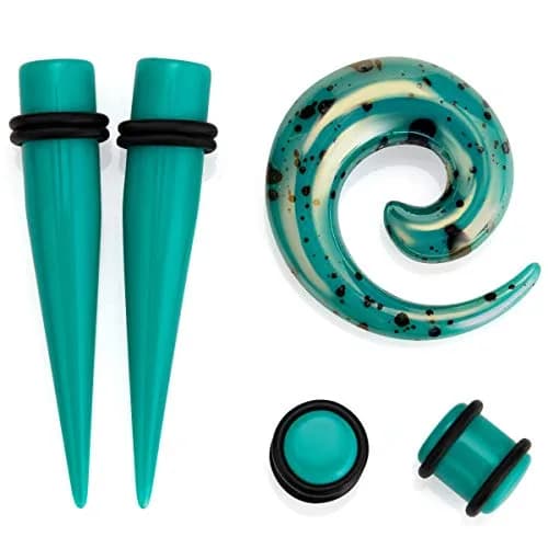 JDXN Acrylic Ear Stretching Kit 14G-00G | 52 Pieces Blue Tapers & Plugs thumbnail 3