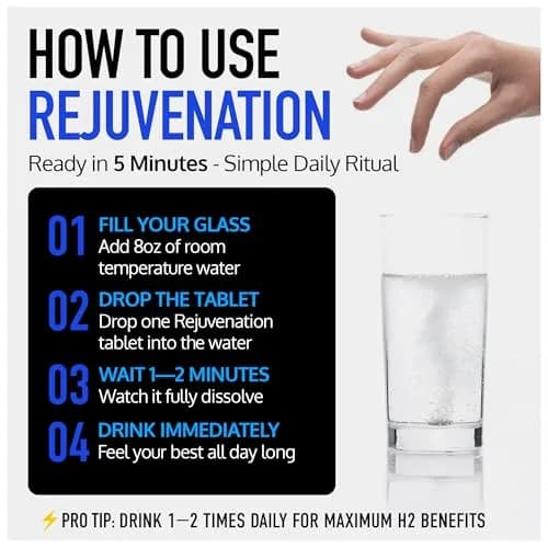 DRINK HRW Rejuvenation Molecular Hydrogen Water Tablets Unflavored, 60 Count | 12.4 ppm H2 + Magnesium, Supports Energy, Recovery & Cognitive Function thumbnail 8