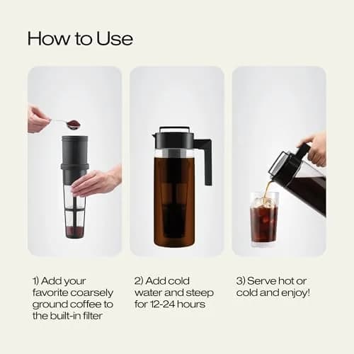 Takeya Deluxe Cold Brew Coffee Maker 1.89 L (2 qt) Black | Shatter-Proof Tritan Pitcher with Fine-Mesh Filter thumbnail 6