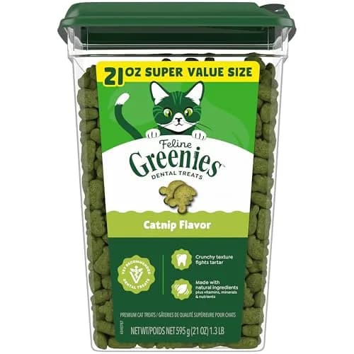 Greenies Feline Veterinarian-Recommended Dental Cat Treats, Catnip Flavor, 1.31 lb (594 g) Tub | Clinically Proven Oral Care thumbnail 1
